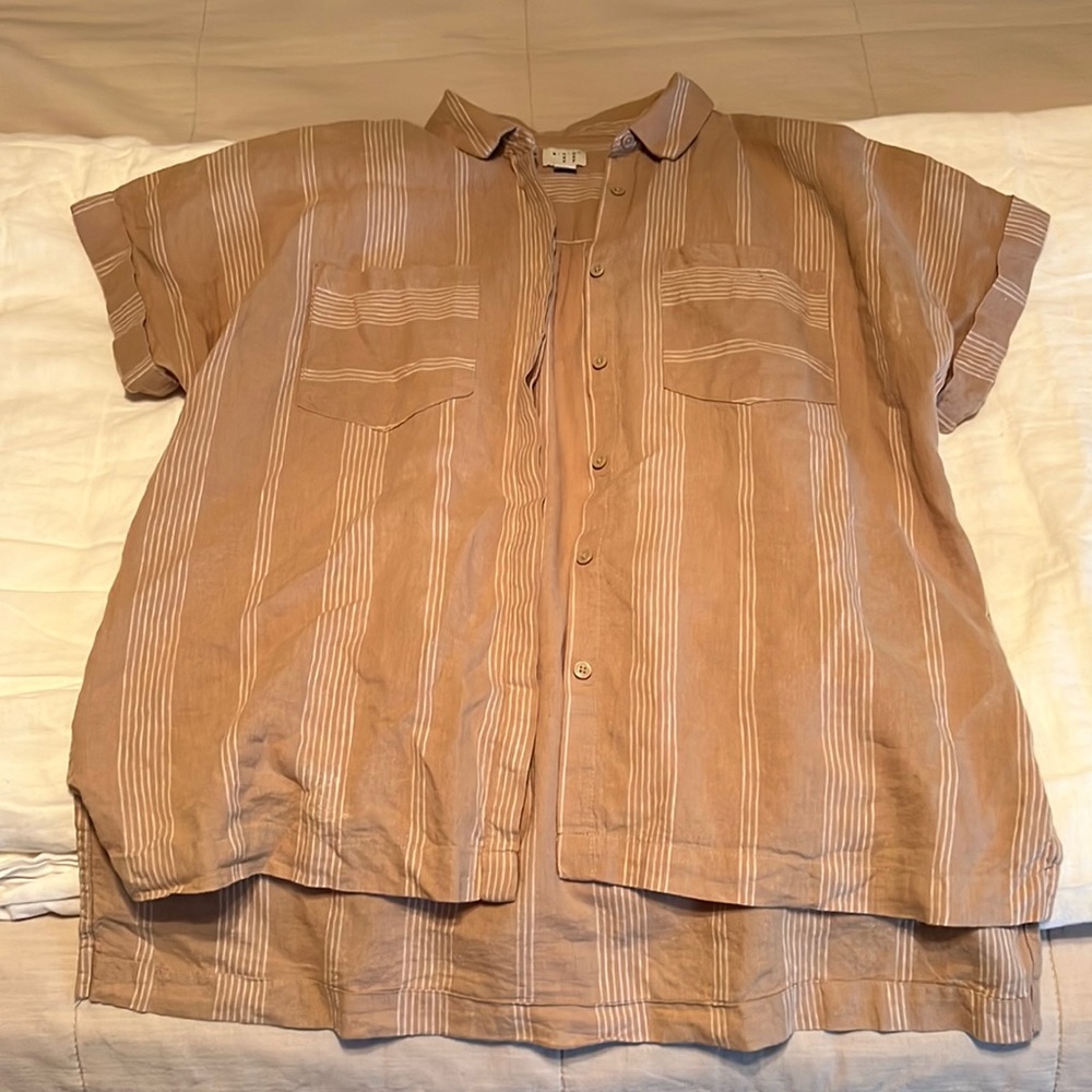 Tan stripped button up